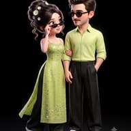 3D Cartoon Couple in Matching Green Outfits 3D Illustration AI Photo Editing Prompt. AI generated 3D illustration of a stylish animated man and woman wearing matching light green and black outfits with sunglasses standing together.   