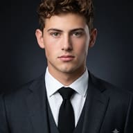 Young Man Portrait AI Photo Prompt. AI generated studio portrait of a handsome man in a grey suit and black tie.