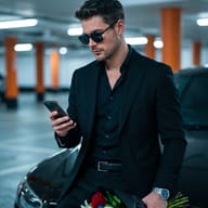 stylish-man-holding-bouquet-by-car-image-prompt-by-promptplum