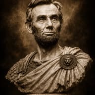 Roman Emperor Marble Bust AI Photo Editing Prompt. AI generated marble bust portrait of a bearded man in Roman general armor with a lion emblem cloak clasp.
