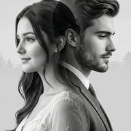 Monochrome Couple Double Exposure Portrait Prompt. AI generated double exposure portrait of a man in a suit and a woman in a lace dress looking in opposite directions in black and white.
