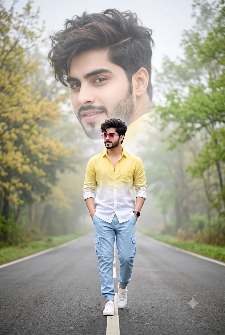 Stylish Man Walking Double Exposure Photo