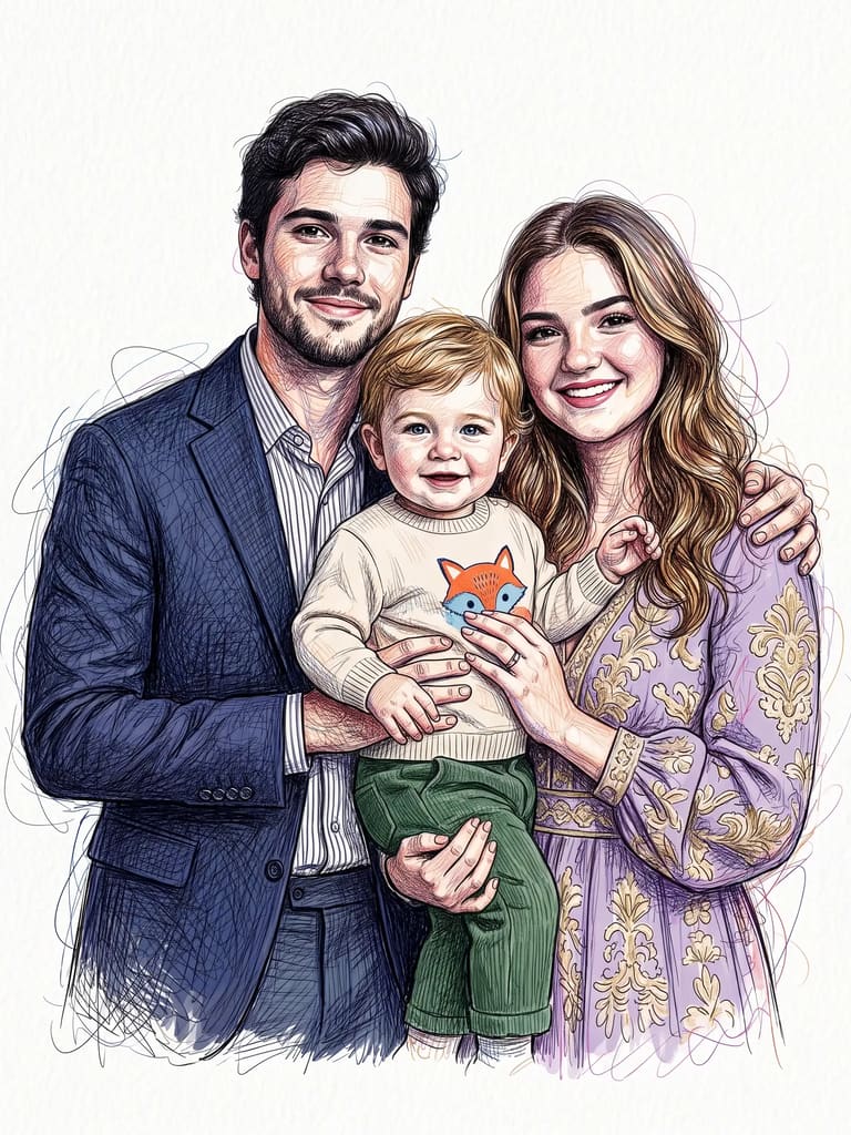 Colorful Scribble Art Style Family Portrait (Variation 4)