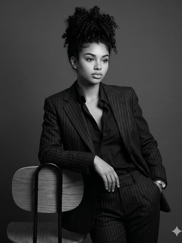 Pinstripe Confidence Black Portrait (Variation 5)