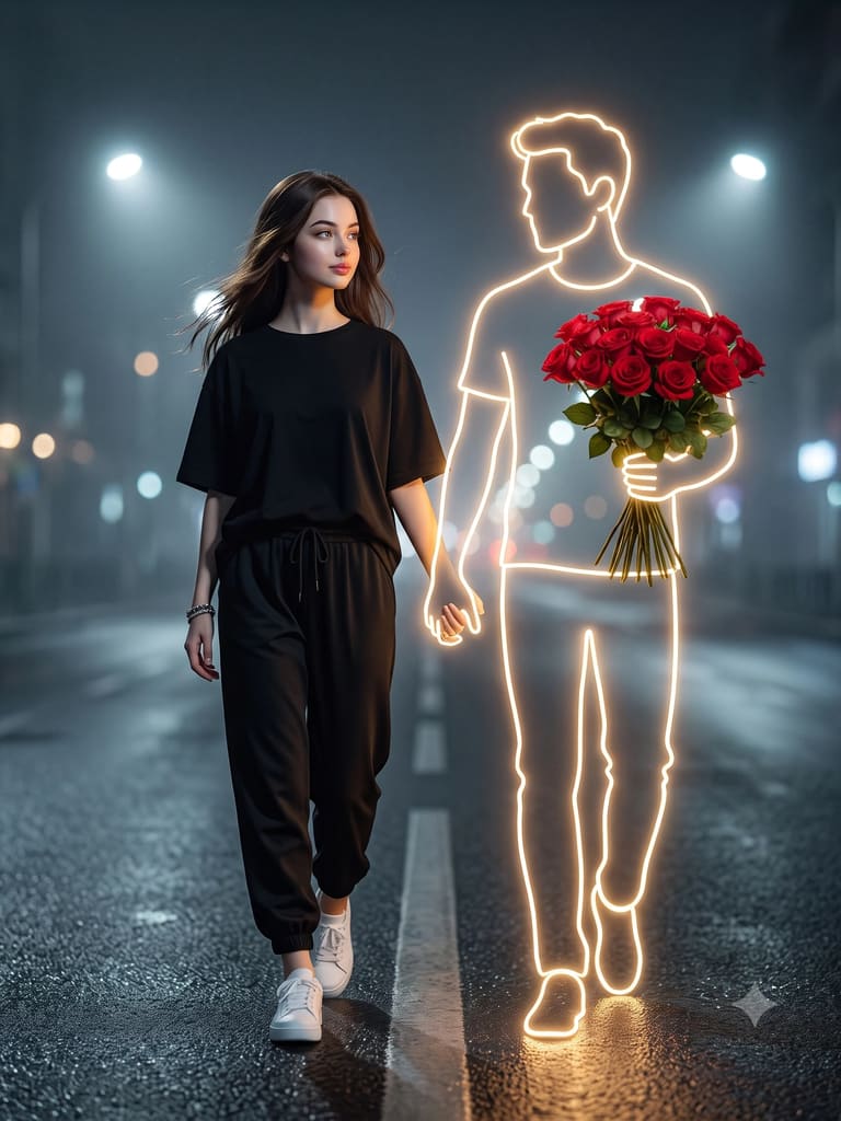 Girl Walking with Glowing Boy