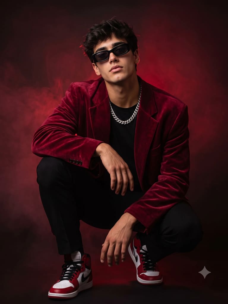 Man in Red Velvet Coat Fashion Portrait (Variation 3)