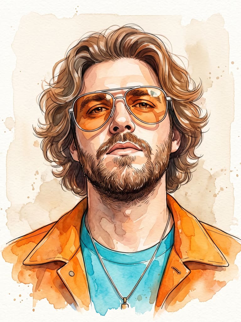 Watercolor Portrait of Man with Orange Aviators