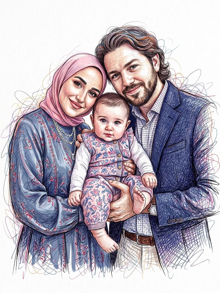 Colorful Scribble Art Style Family Portrait (Variation 7)