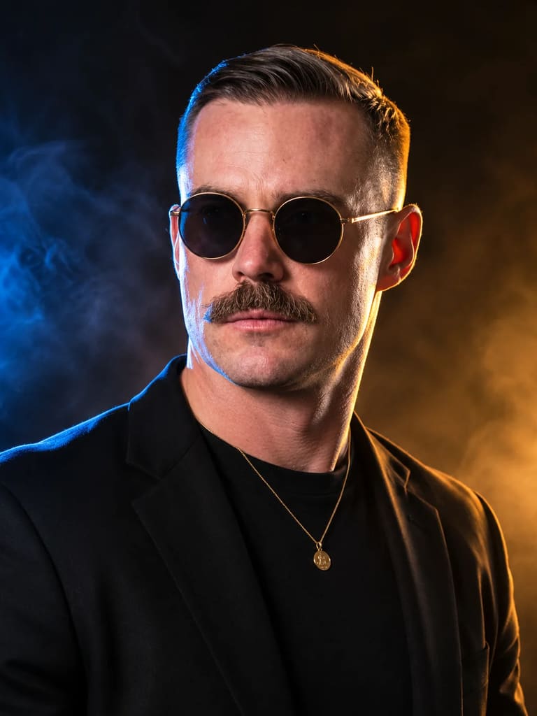 Cinematic Dual Tone Split Lighting Male Portrait (Variation 2)