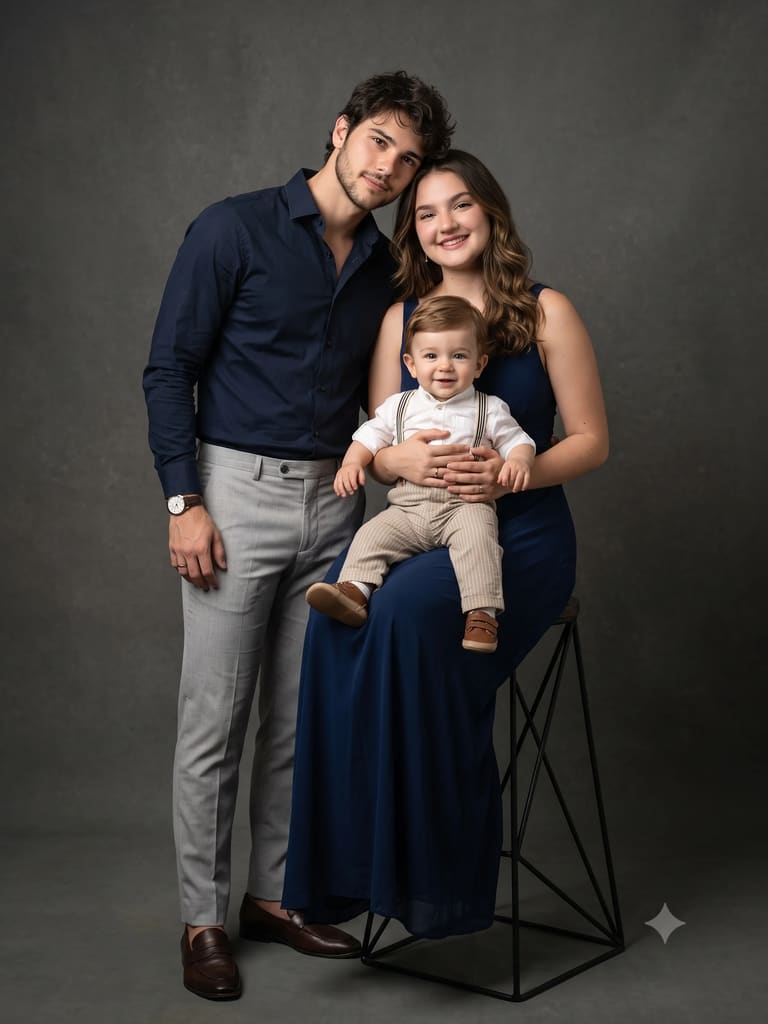 Classic Navy Outfit Family Studio Photography Portrait (Variation 2)