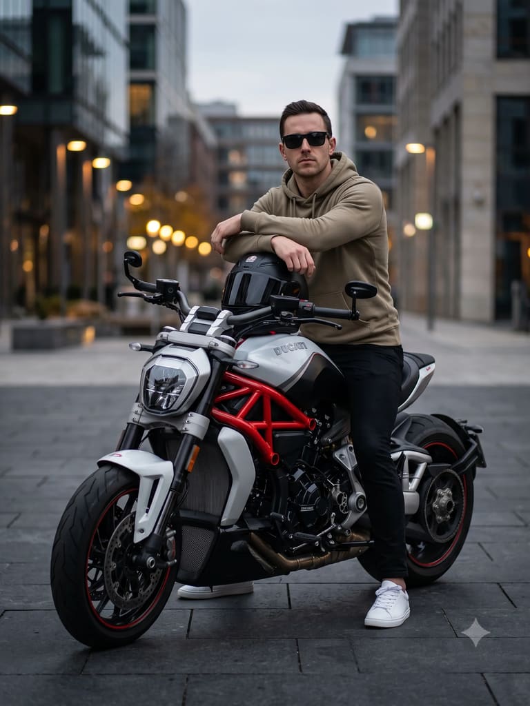 Cinematic Ducati Motorcycle Biker Portrait (Variation 4)