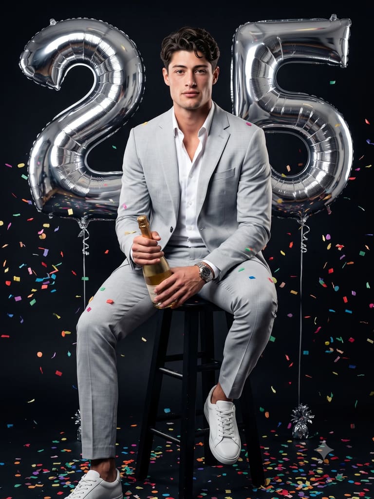 Grey Suit Birthday Celebration Portrait (Variation 4)