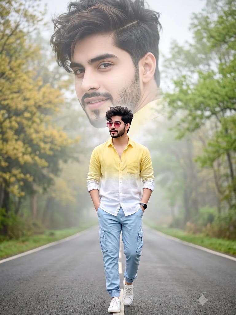 Stylish Man Walking Double Exposure Photo