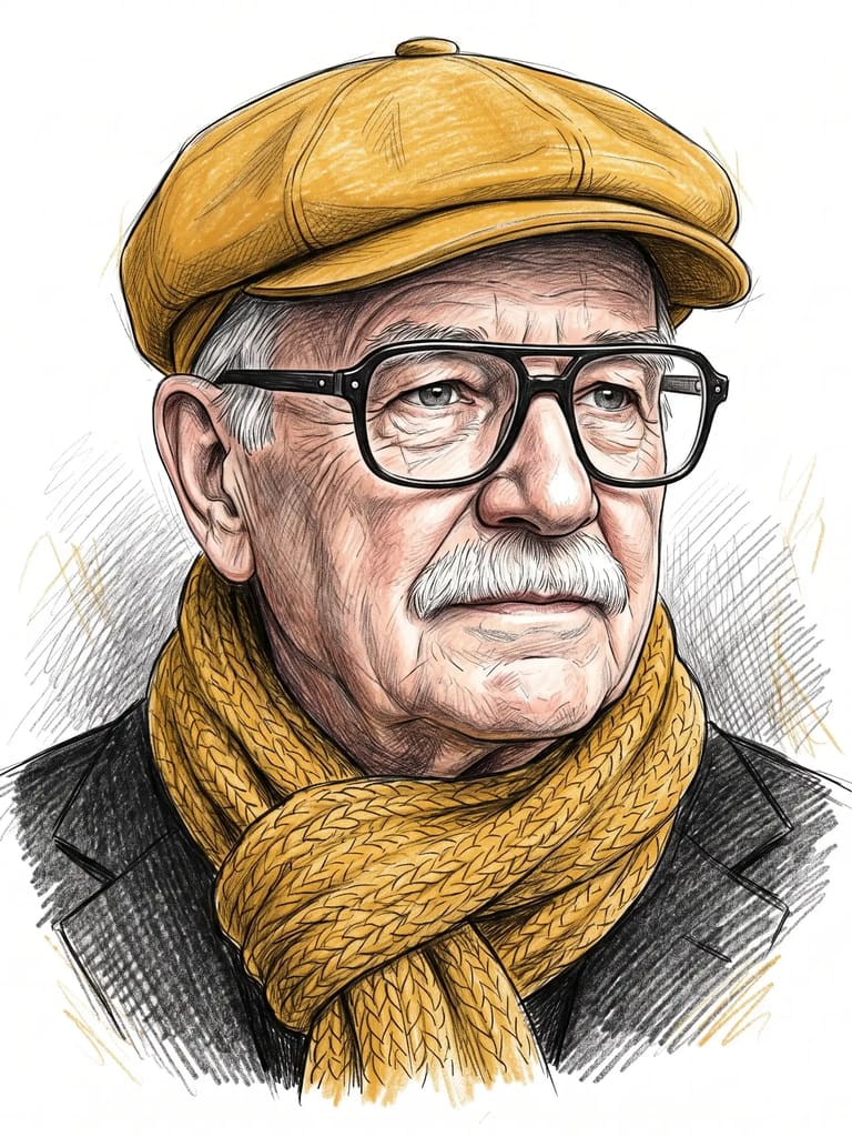 Man in Yellow Cap Colored Pencil Sketch
