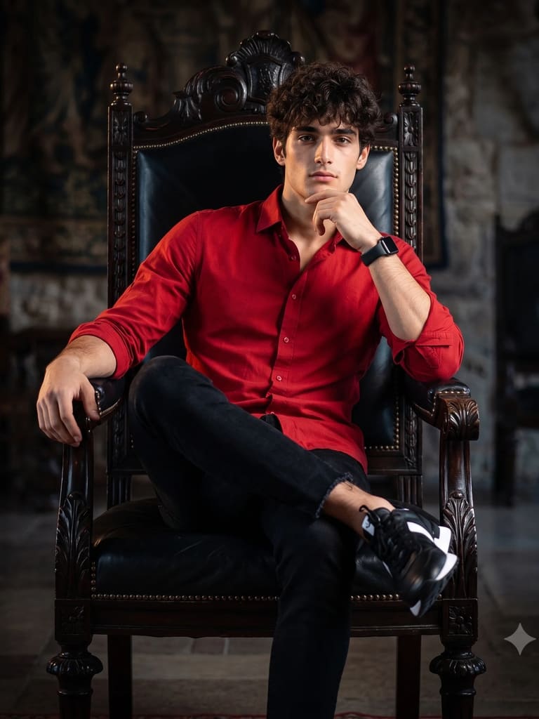 Baroque Throne Luxury Man in Red Fashion Portrait (Variation 3)