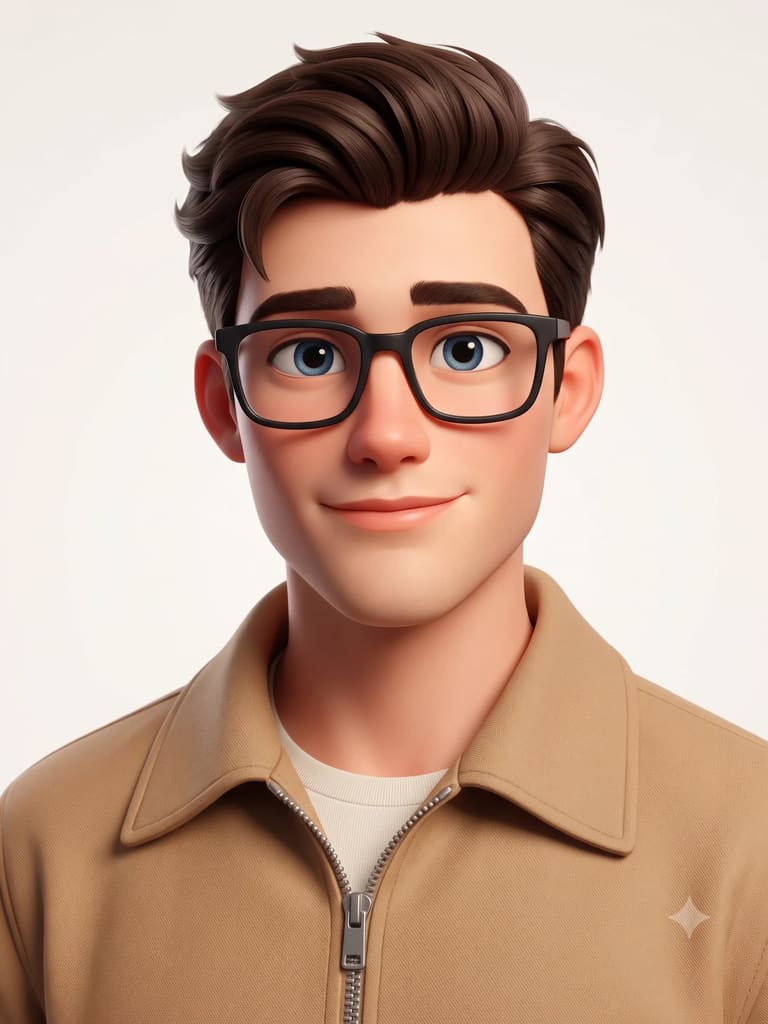 Friendly 3D Avatar: Smiling Man with Glasses (Variation 2)