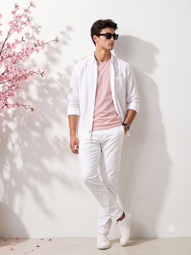 Trendy Pink & White Men's Look Portrait (Variation 2)