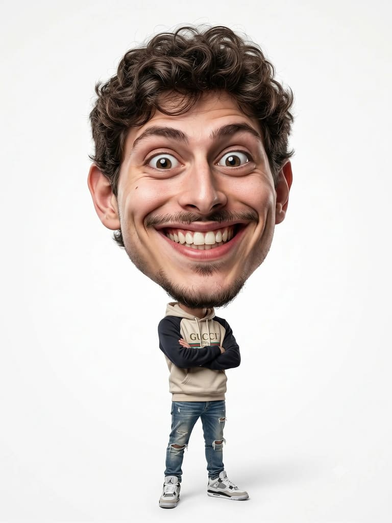 Funny Giant Head Tiny Body Caricature Portrait Prompt