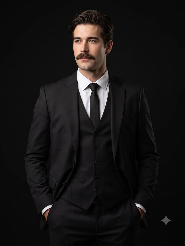 Man in Classic Black Three-piece Suit Portrait (Variation 1)