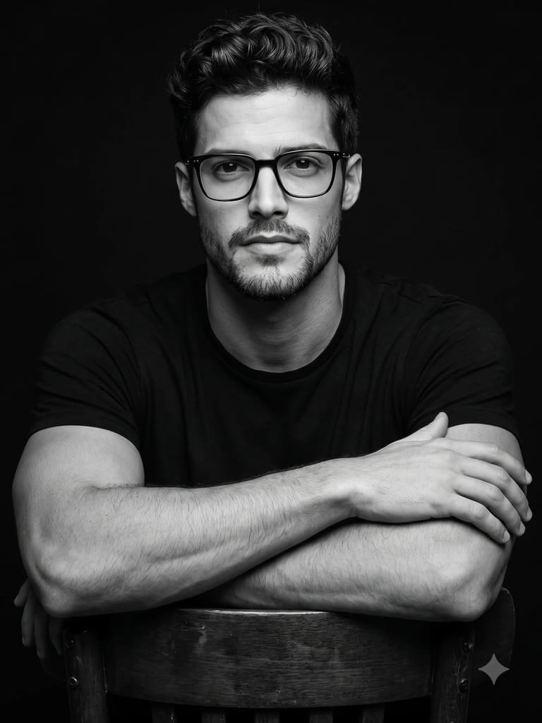 B&W Men's Studio Portrait AI Image Prompt Result