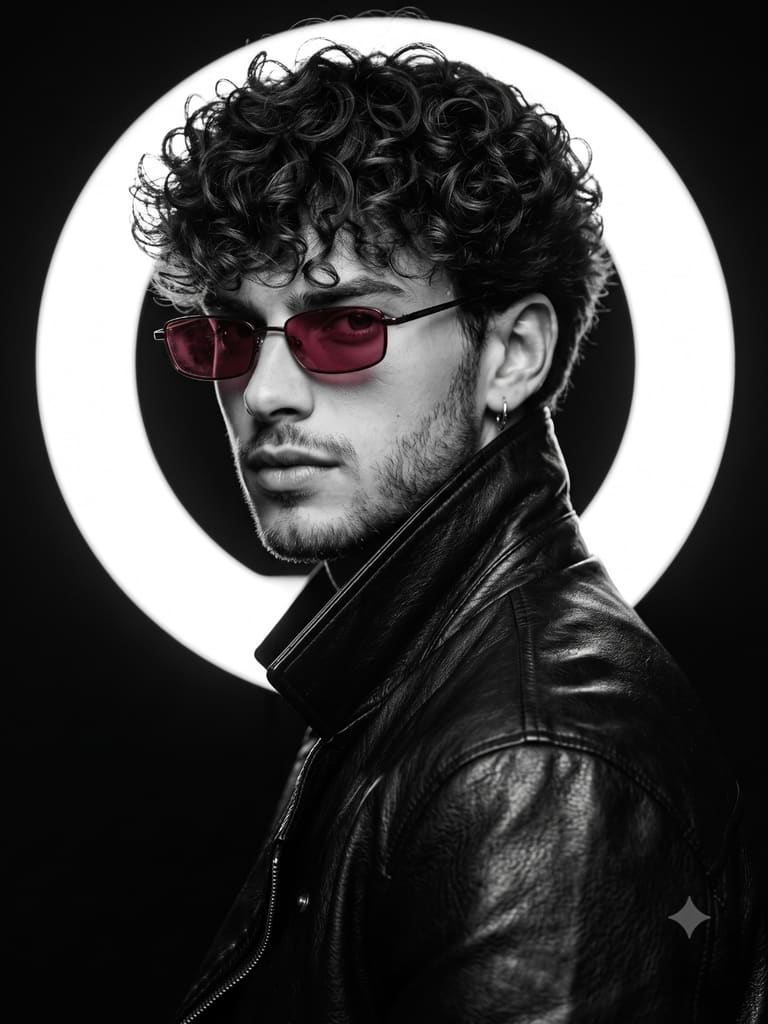 Men's Fashion Prompt | Black Leather Jacket & Red Sunglasses AI Image Prompt Result