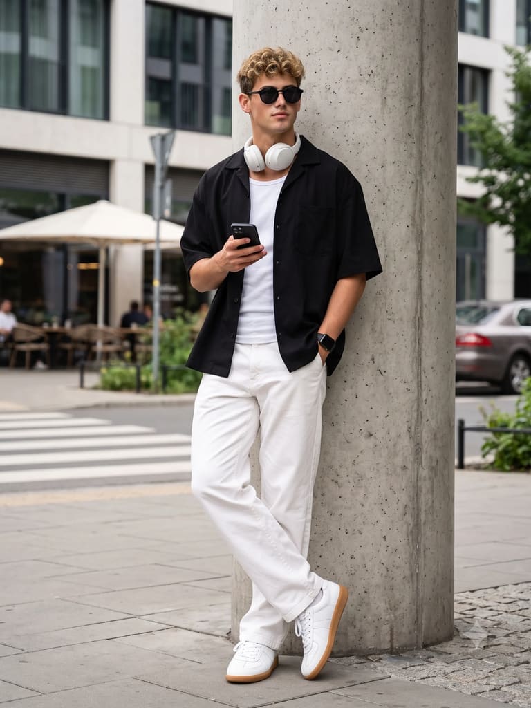 Urban Street Style Boy Leaning on Pillar Portrait (Variation 1)