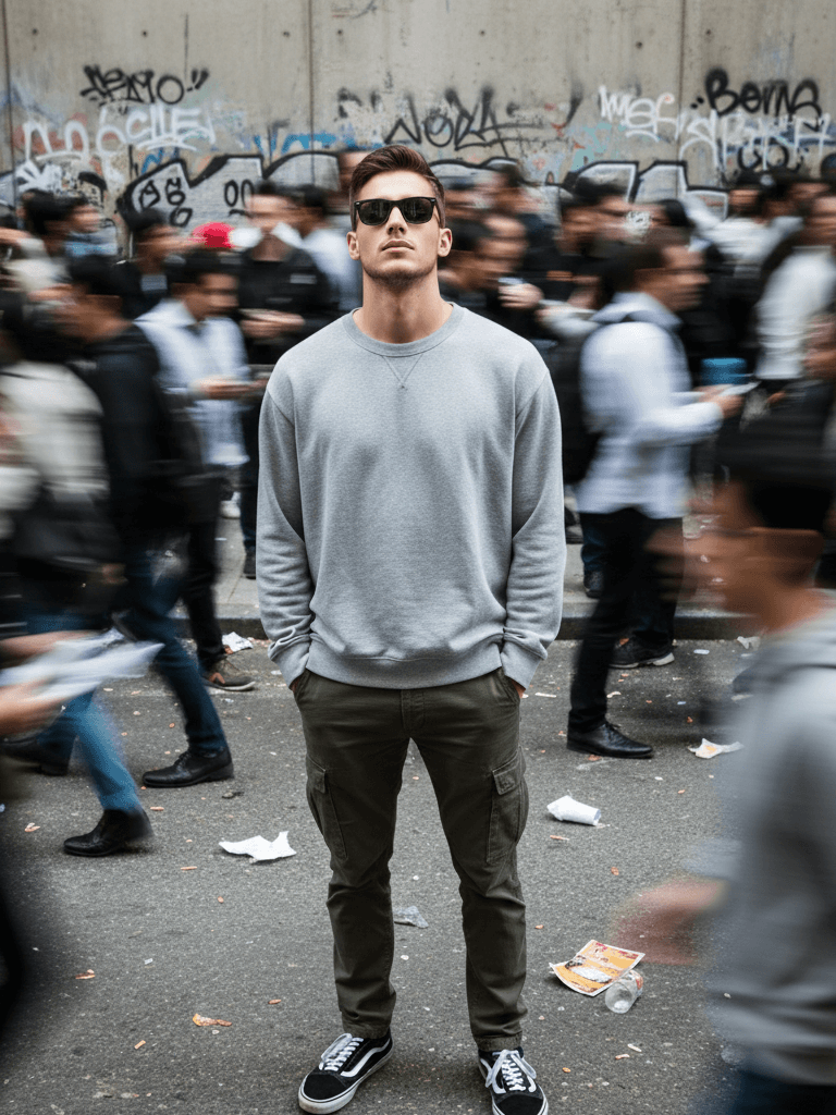 Man stands amidst chaos