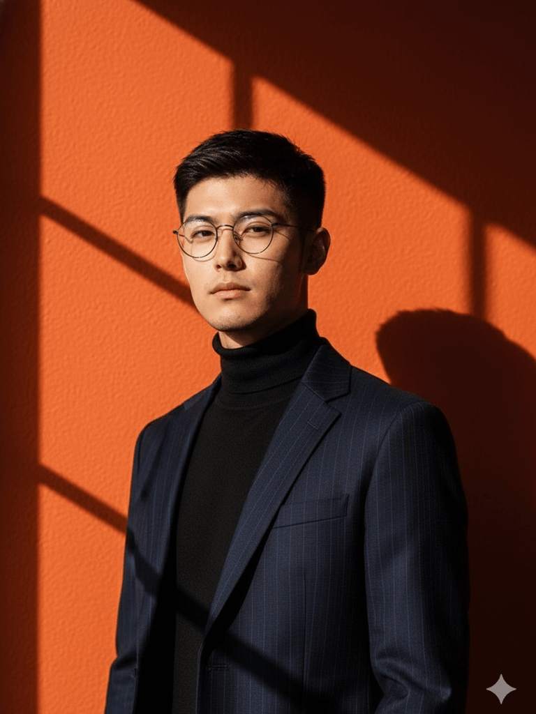 Man standing in front of orange wall