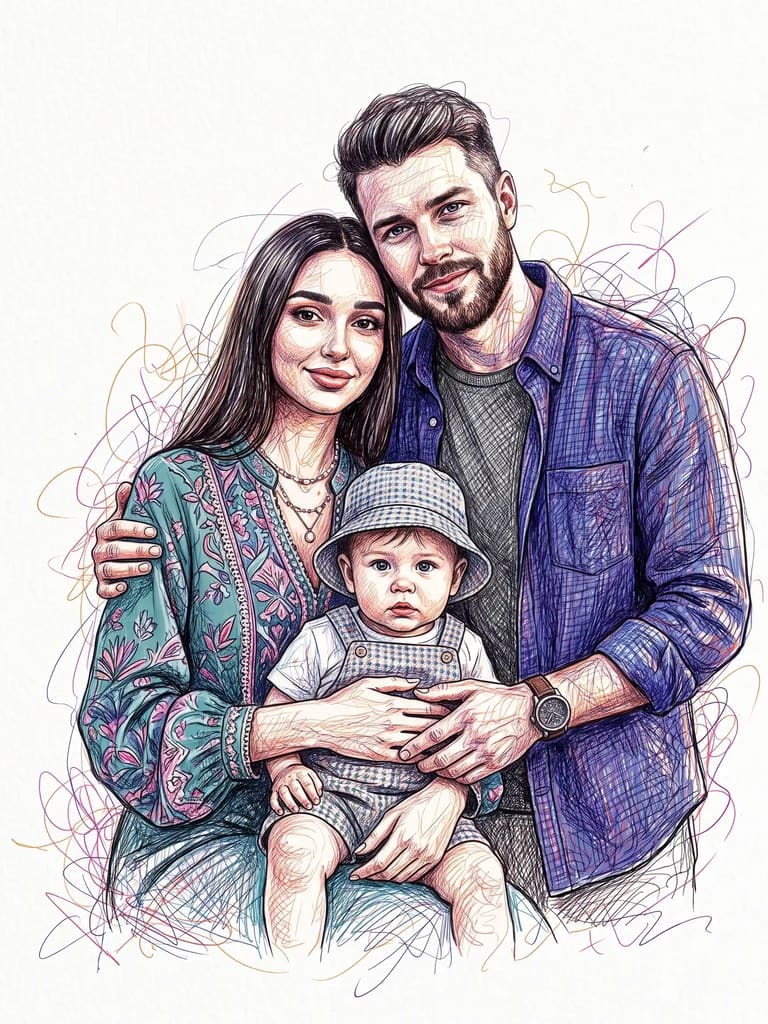 Colorful Scribble Art Style Family Portrait (Variation 13)