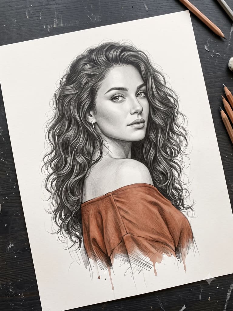 Graphite & Color Female Sketch (Variation 3)