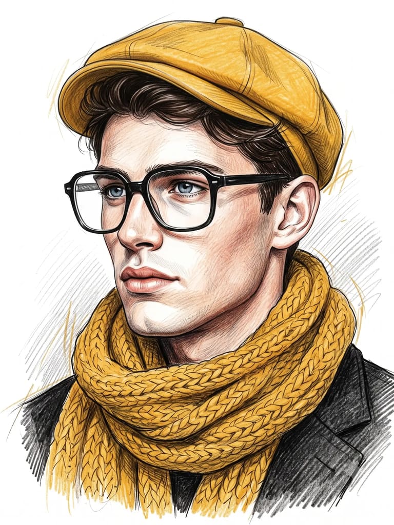 Man in Yellow Cap Colored Pencil Sketch (Variation 2)