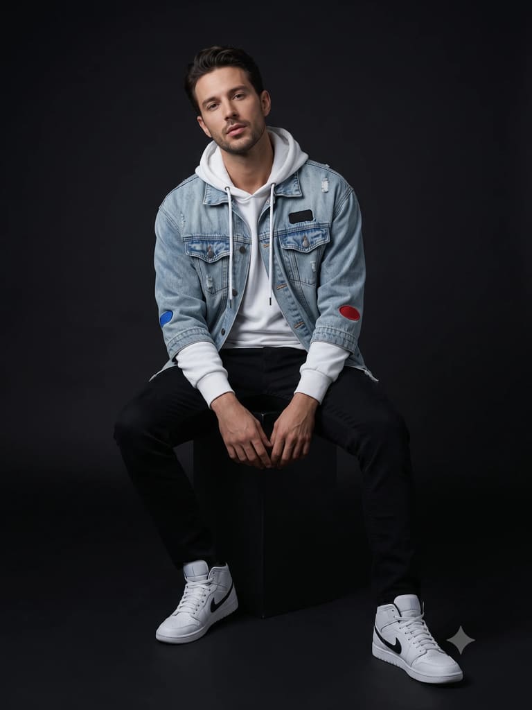 Denim Jacket Dark Studio Fashion Men Portrait (Variation 2)