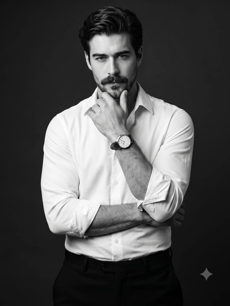 Monochrome Man in a Crisp White Shirt Portrait (Variation 4)