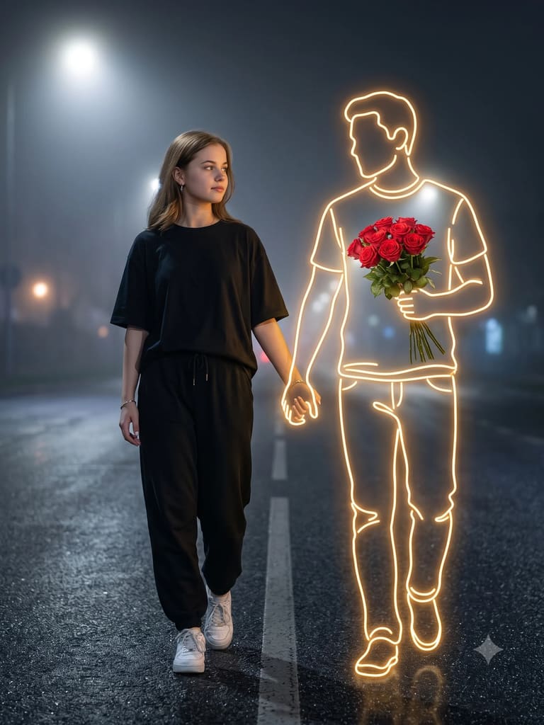 Girl Walking with Glowing Boy Portrait (Variation 2)