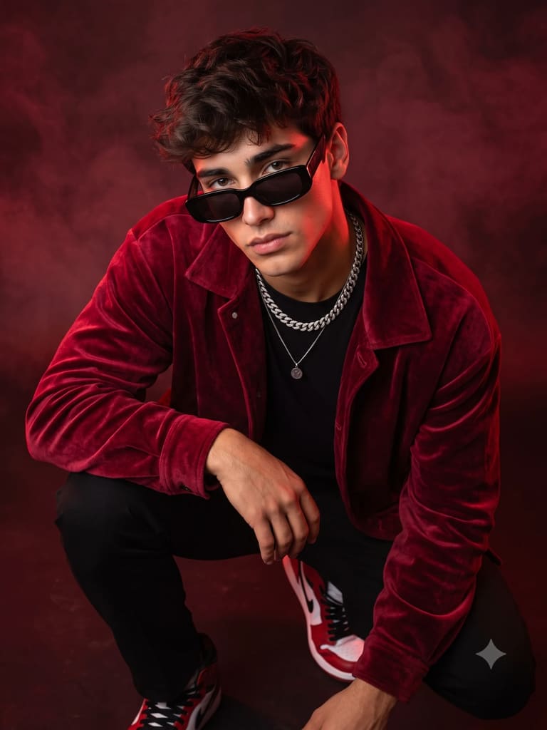 Man in Red Velvet Coat Fashion Portrait (Variation 4)