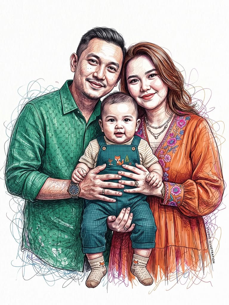 Colorful Scribble Art Style Family Portrait (Variation 2)