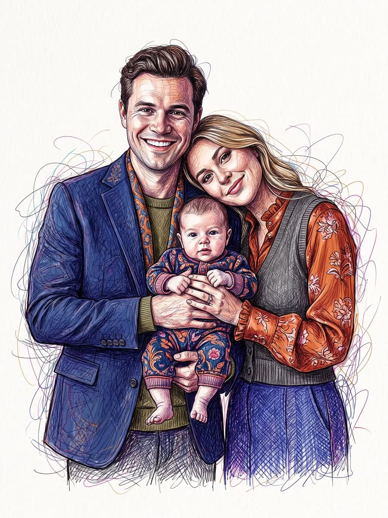 Colorful Scribble Art Style Family Portrait (Variation 9)