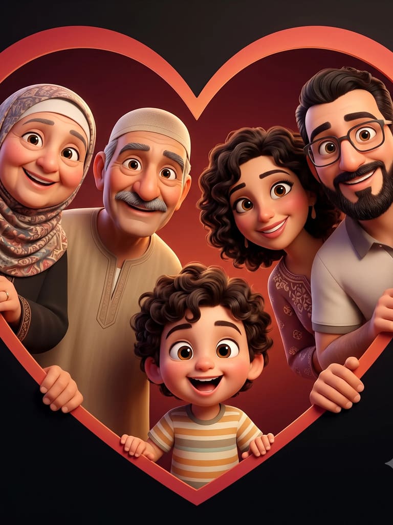 3d Animated Family Portrait in Heart Frame Portrait (Variation 7)