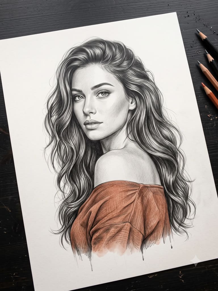 Graphite & Color Female Sketch (Variation 1)
