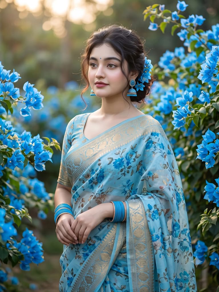 Blue Floral Saree