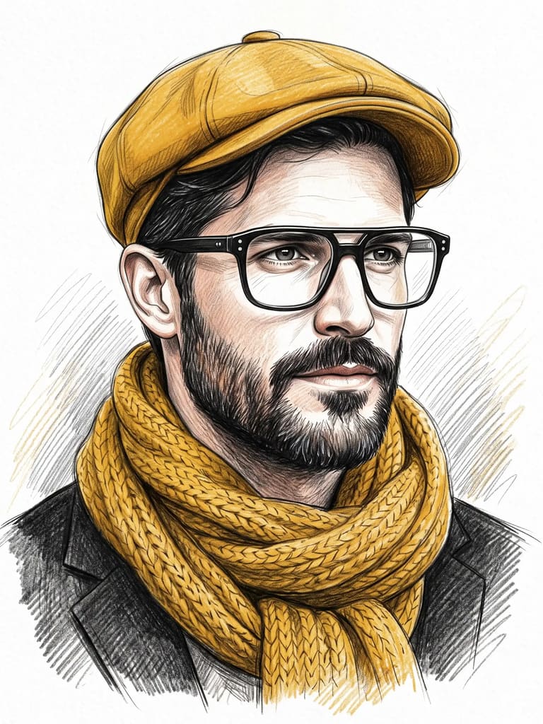 Man in Yellow Cap Colored Pencil Sketch (Variation 3)