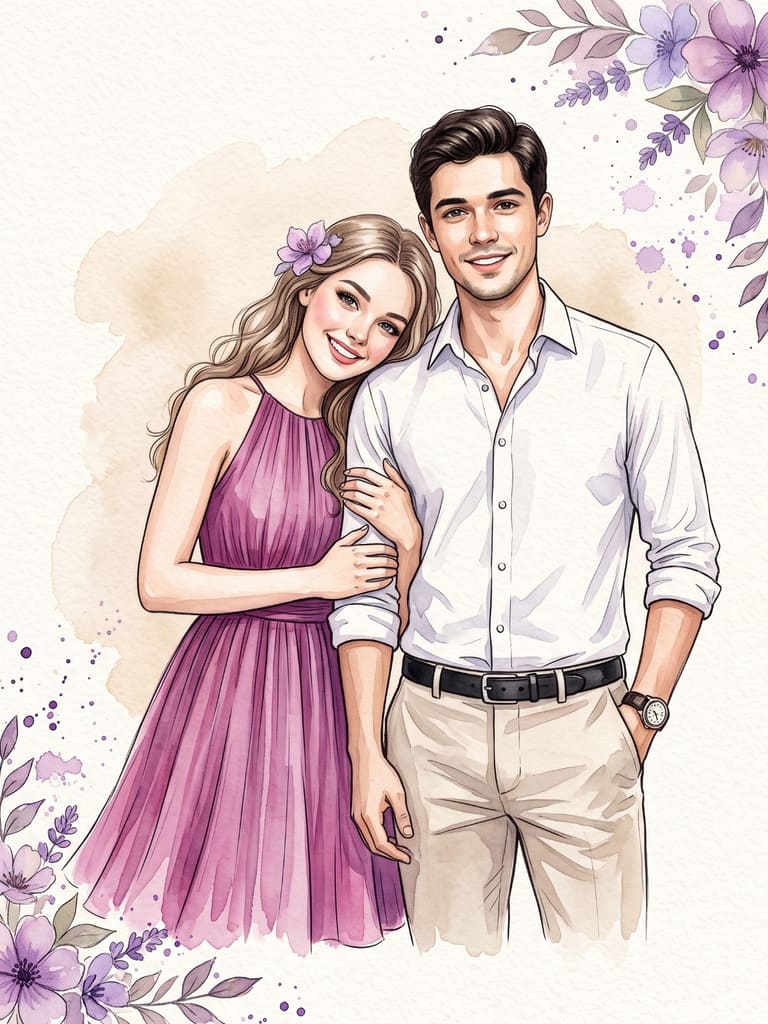 Watercolor Portrait of a Happy Couple