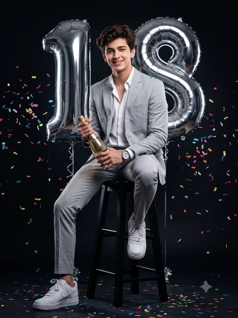 Grey Suit Birthday Celebration Portrait (Variation 3)