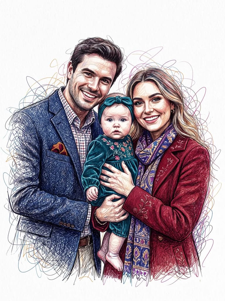 Colorful Scribble Art Style Family Portrait (Variation 5)