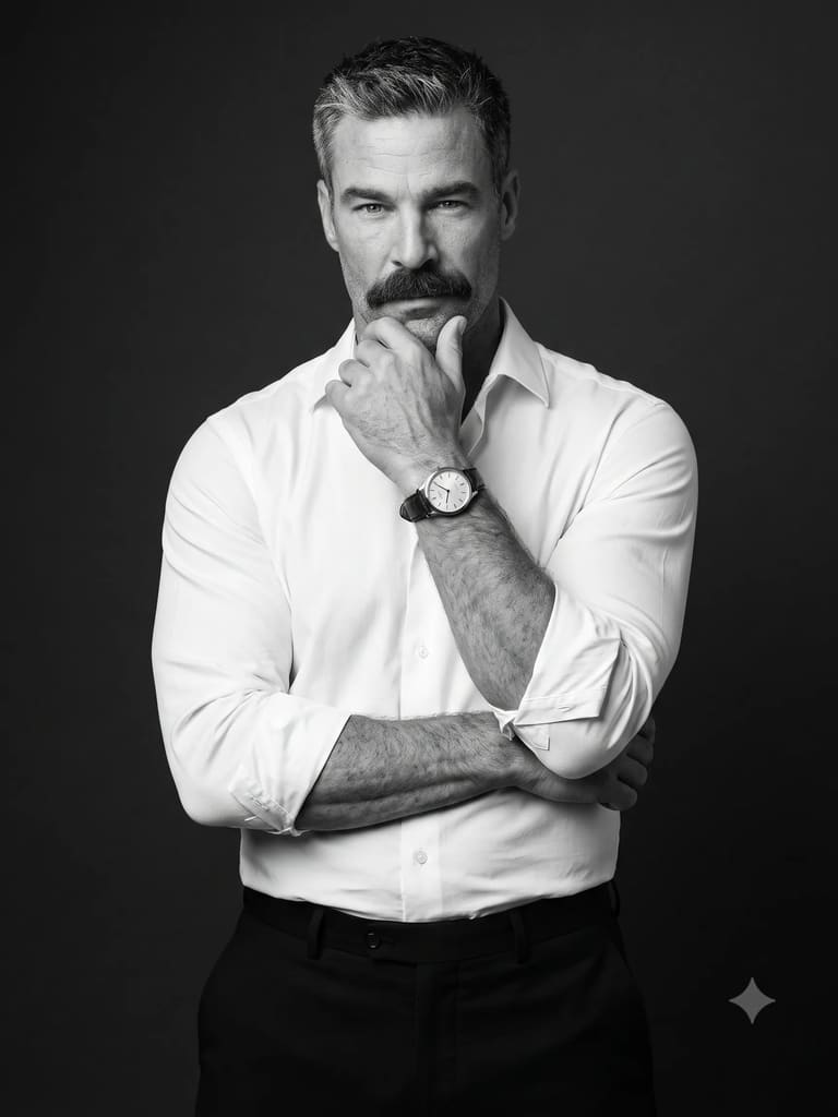 Monochrome Man in a Crisp White Shirt Portrait (Variation 5)