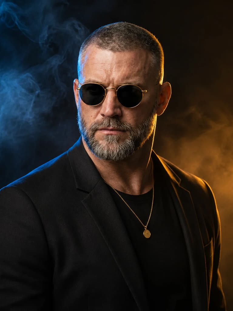 Cinematic Dual Tone Split Lighting Male Portrait (Variation 5)