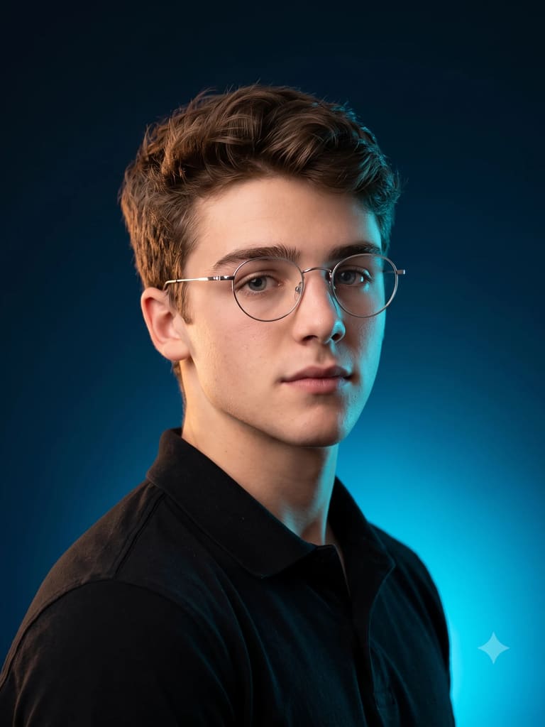 Studio Portrait with Cyan Glow Portrait (Variation 5)