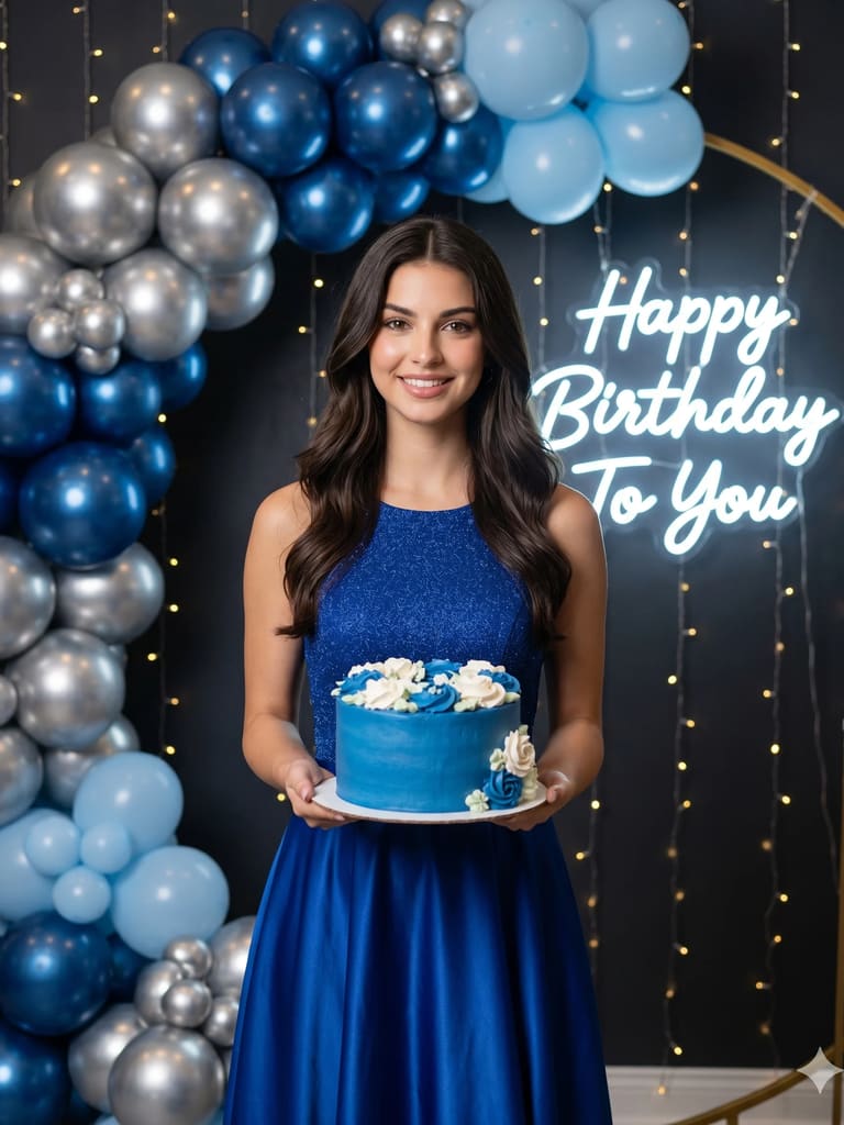 Blue-themed Birthday Celebration Portrait (Variation 3)