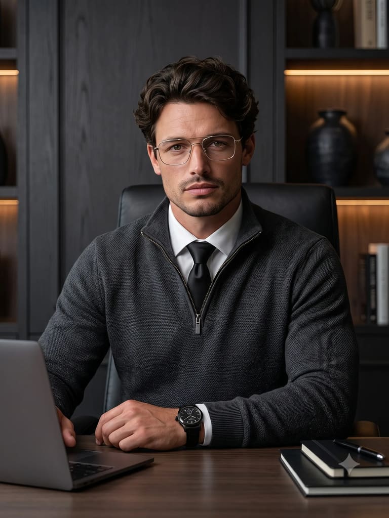 Businessman at Office Desk with Laptop Portrait (Variation 4)