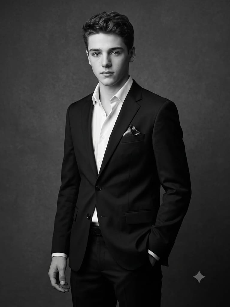 Man in Black Suit Monochrome Portrait (Variation 2)